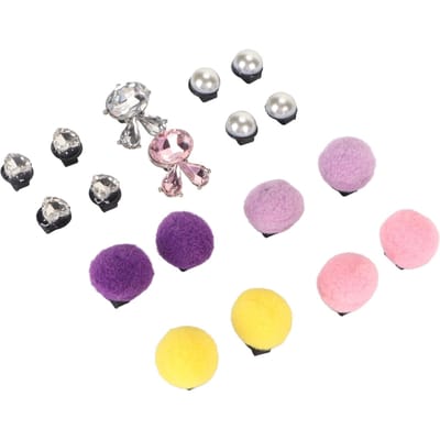 18pcs Clips de Chaussures Décoratifs Élégants Mignons Strass Lapin Pompon Perle Boucle de Chaussure pour Sandales Pantoufles Épais pink