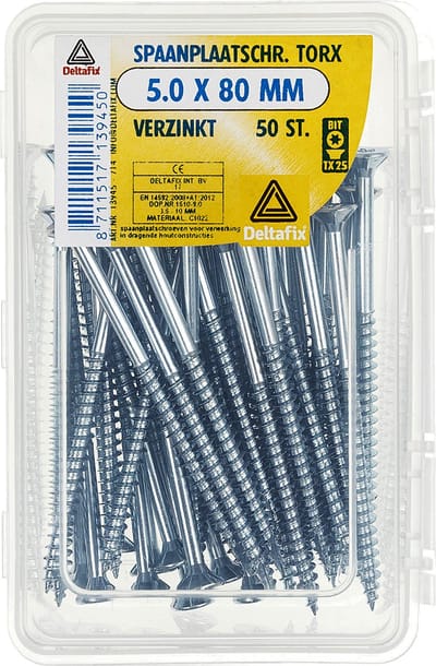 Deltafix spaanplaatschroef platkop / torx / met nibs / type 17 snijpunt verzinkt 5.0 x 80 mm 50 st.