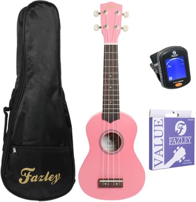 Sopranino Ukelele Starterset - incl. tas, tuner, riem - Roze Fazley K21P-W