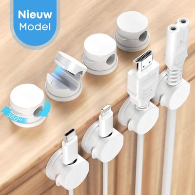 FOXLY® Magnetische Kabel Houder 6 stuks Rond - Wit - Kabel Clips - Bureau Organizer - Zelfklevend - Kabel management