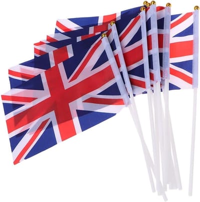 25 Sets Union Jacks Polyester Handige Britse Handvlaggen voor Feestjes, Evenementen en Decoratie