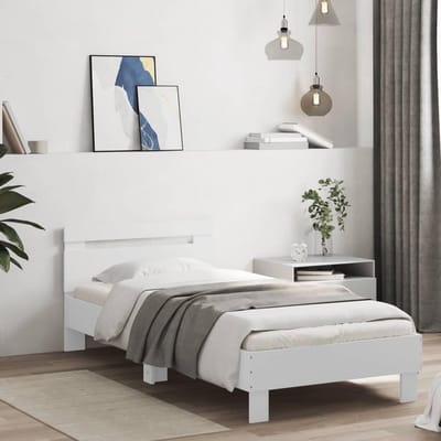 Comfortabel Eenpersoons Bedframe met Hoofdbord en LED-verlichting Wit
