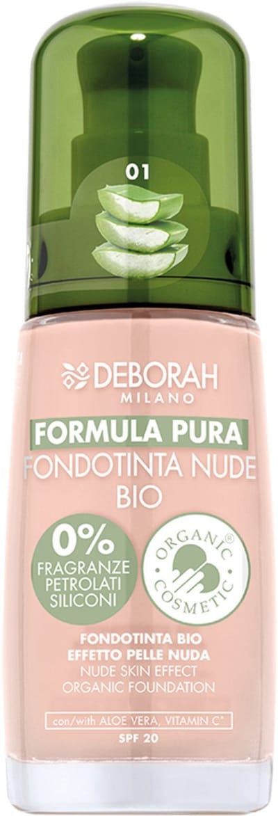 PURA Nude Skin Effect Foundation Bio – Kleur 01 Ivory - Natuurlijke & Hydraterende Foundation – Medium Dekking & Skin-Like Finish – Vegan & Gecertificeerd Organisch– Voor Een Stralende, Egale Huid