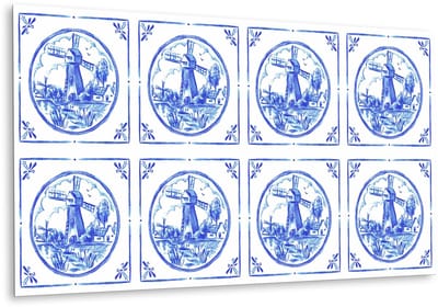 Tulup PVC Wandpaneel - Windmolen In Azulejo-Stijl Vinyl Wandpaneel - 100 cm x 50 cm - Blauw Zelfklevend Wandpaneel - 1 stuk - Wandbekleding Vinyl - Mozaïek Wandpaneel - PVC Muurpaneel - Plaktegels Keuken en Badkamer