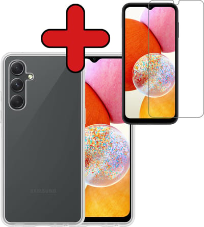 Hoesje - Met Screenprotector - Geschikt voor Samsung Galaxy A14 - Sterk & Shockproof - Telefoon Hoes - Back Cover - Siliconen Case - Telefoonhoes - Transparant