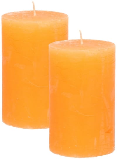 Atmosphera Stompkaars/cilinderkaars - 2x - oranje - 5 x 8 cm - klein rustiek model