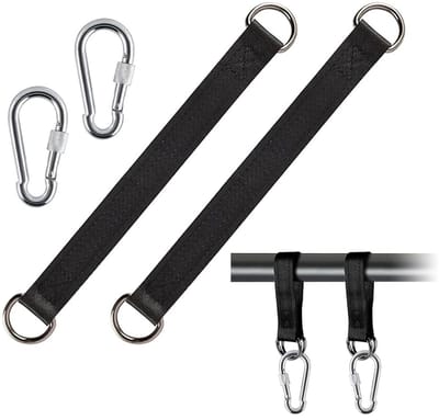 Dailygoods- Hangmatbevestiging 2-delig - 29,5 cm nylon banden - D-ringen - Karabijnhaken - Tot 200 kg draagkracht - Weerbestendig en scheurvast - Ophangset