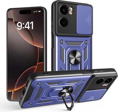 MobyDefend Hoesje - Geschikt voor Motorola Moto E15 / G05 - Pantsercase Met Draaibare Ring - Blauw