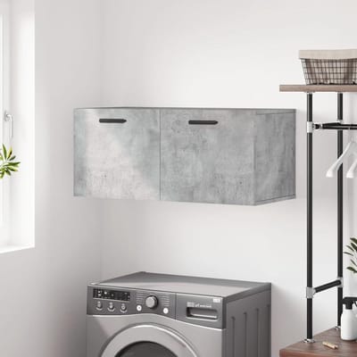 Wandkast Hout - Opbergkast Zwevend - Decoratief Opbergen - Vochtbestendig Materiaal - 80x36.5x35 cm - Betongrijs