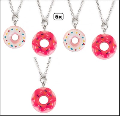 5x Ketting donut - 2 assortie - Bakken donut festival fun thema feest party carnaval optocht