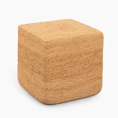Natuurlijke Jute Poef - Zitkruk Vierkant - Extra Zitplaats - Handgemaakte Afwerking - 40 x 40 x 40 cm - Natuurlijk