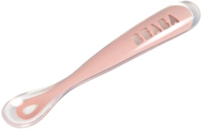 Béaba Lepel Siliconen - Baby Eetlepel 4+ Maanden - Old Pink - BPA-vrij - Vaatwasserbestendig