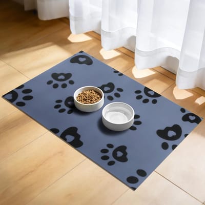 Famanu – Voerbakmat voor huisdieren, 40 x 60 cm, absorberende en waterdichte mat, antislip en gemakkelijk schoon te maken, blauw