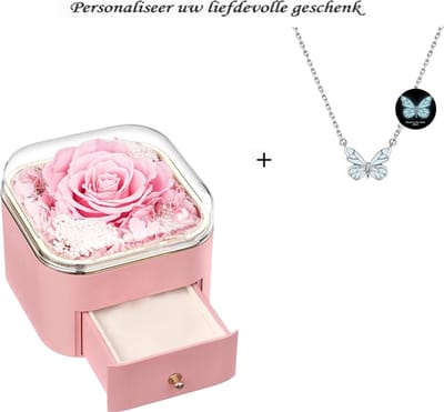 Elegante Roze Geschenkdoos met Blauwe Lichtgevende Vlinder Ketting – Glow in the Dark Sieraad, Romantisch Cadeau voor Haar