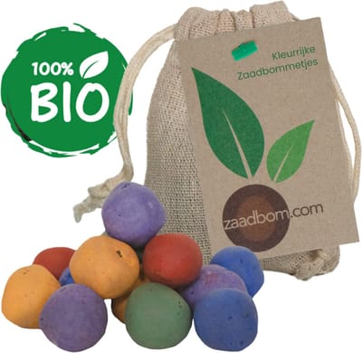 15 Kleurrijke Zaadbommen in Jute Zakje - Zaadbom - Zaadbomen - Bloembommetjes - Zaadbommetjes - Zaaibommetjes - Zaadbom.com