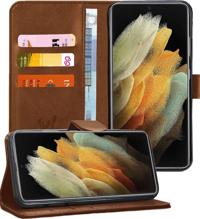 Hoesje geschikt voor Samsung Galaxy S21 Ultra - Book Case Kunstleer Pasjeshouder Bruin