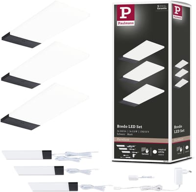 LED-onderkastverlichting Bredo Naderingsschakelaar Set van 3 3x2,5W 80x190 mm 3x180lm 230/12V Zwart