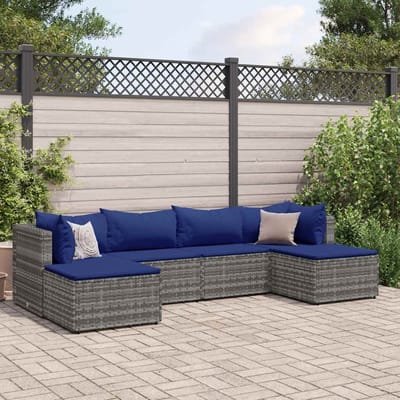 vidaXL - 6-delige - Loungeset - met - kussens - poly - rattan - grijs