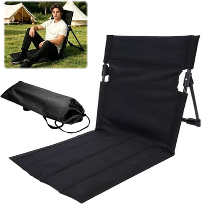 Opvouwbare strandstoel met rugleuning en zitkussen, ideaal voor buiten, picknick en tuingebruik (zwart)