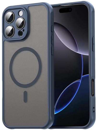 MobyDefend Hoesje - Geschikt voor iPhone 16 Pro - Case Geschikt voor MagSafe - Mat Transparant Met Gekleurde Rand - Blauw
