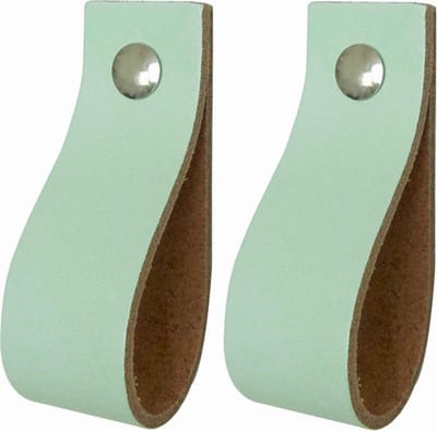 2x Leren handgrepen 'de lus' - maat M (19 x 2,5 cm) -  MINT - incl. 3 kleuren schroefjes (handgreepjes - leren grepen - greepjes - leren lusjes)