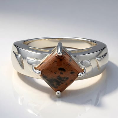 Cavill - Zilveren ring 925 sterling zilver - Mahonie Obsidiaan 2,16 ct - Cabochon carré steen - Handgemaakt - Moderne klassieke ring dames