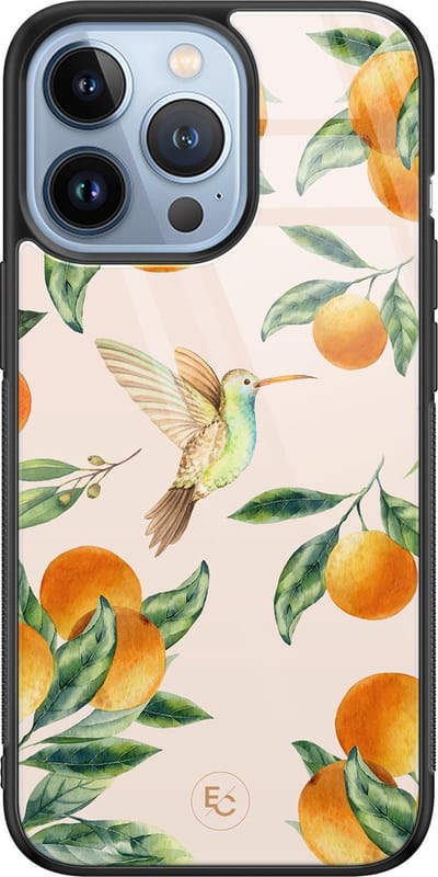 Hoesje geschikt voor iPhone 13 Pro - Tropical fruit - Luxe Hard Case - Bloemen - Oranje - ELLECHIQ