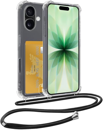 Hoes Geschikt voor iPhone 17 Hoesje Pas Houder Shock Proof Case Hoes Met Koord - Hoesje Geschikt voor iPhone 17 Hoes Met Telefoonkoord Pasjeshouder Cover - Transparant