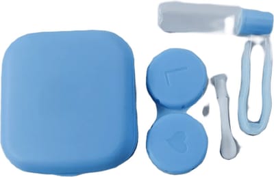 DrPhone ClearView Organizer - Contactlenzen Opbergdoosje – Ingebouwde Spiegel – Lenzenzuignap – Pincet - Lenzenvloeistof Flesje - Blauw