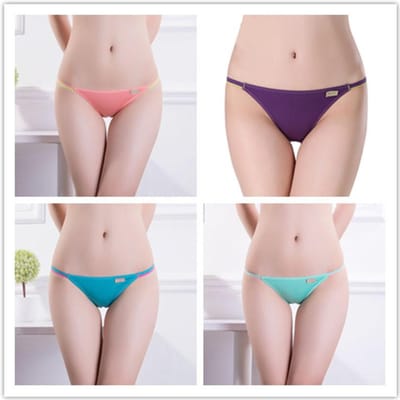 Dames Sexy Ondergoed String Broekjes Lage Taille Naadloos Slipje Dames Bikini Zacht Katoen Lingerie 4 Stuks/set XL&4pcs beige