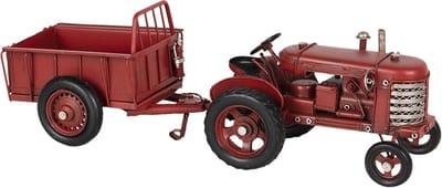 Clayre & Eef Decoratie Miniatuur Tractor 17*9*10 cm / 17*10*10 cm Rood Ijzer, Kunststof Miniatuur Tractor Decoratie Modeltractor