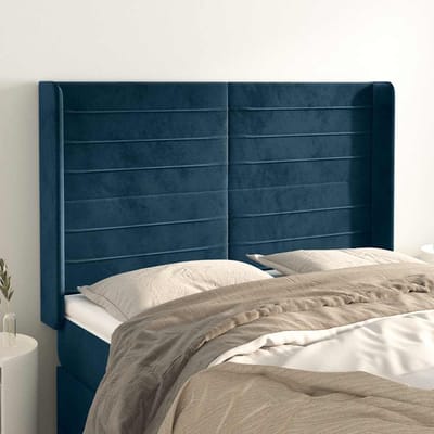 vidaXL - Hoofdbord - met - randen - 147x16x118/128 - cm - fluweel - donkerblauw
