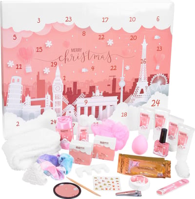 BRUBAKER Cosmetics Beauty Adventskalender - de XXL Wellness Kerstkalender voor Dames - 24 x Lichaamsverzorging Producten & Spa Accessoires - Pink Skyline