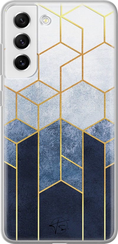 Hoesje geschikt voor Samsung Galaxy S21 FE - Geometrisch fade art - Soft Case - TPU - Print - Blauw - Mooie Telefoonhoesjes