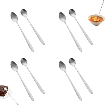 8 stuks - IJslepel met lange steel - Creatieve koffielepel - Honingroerlepel - Zilver - Theelepel met lange steel - Roestvrijstalen koffielepel - IJstheelepel met lange steel - Roestvrijstalen koffieroerlepel - Dessertlepel met lange steel