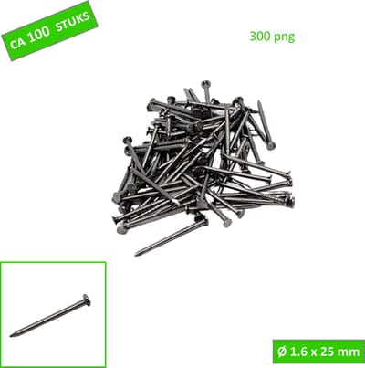 TQ4U spijker - 25 mm lang - Ø 1.6 mm - Metaal - Voor hobby, modelbouw, stoffering - ca 100 STUKS