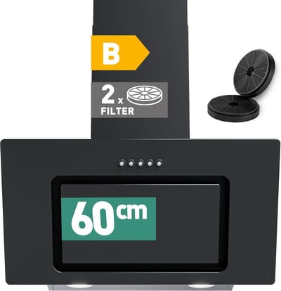 Heinrich's HDU7623 - afzuigkap - 60cm - zwart - 300m3 - schuine afzuigkap - met koolstoffilters