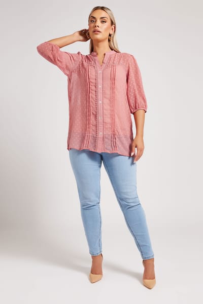 Yours London Blouse Met Dobbytextuur En Gehaakte Bies In Roze Size 48
