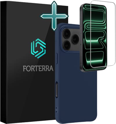 Hoesje Met Screenprotector - Geschikt voor Apple iPhone 17 Pro Max - Sterk & Shockproof - Telefoon Hoes - Back Cover - Siliconen Case - Donkerblauw