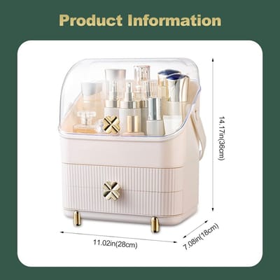 Draagbare Make-up Organizer met Stofdicht Deksel - Ruime Opbergbox voor Cosmetica met 2 Lades en Draaggreep
