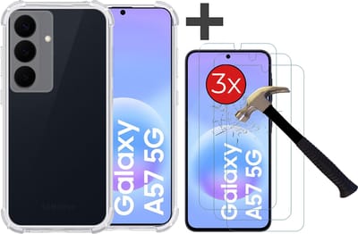 Hoesje met 3 stuks Screenprotectors Geschikt voor Samsung Galaxy A57 Hoesje Siliconen Shockproof Case - Arara Backcover- Transparant