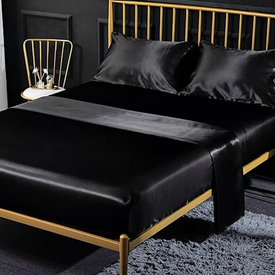 Beddengoed Satijn Set - Lakens Kussenslopen - Comfortabel Slapen - Diepe Hoeslakens - 200 x 200 cm - Zwart