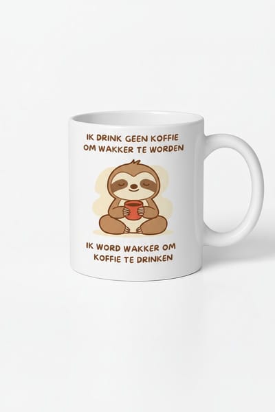 Ik Drink Geen Koffie Om Wakker Te Worden Mok | Koffiemok met Luiaard Design