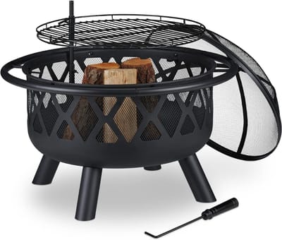 Aurixi® Vuurkorf Met Vonkenscherm - Vuurkorf - Vuurhaard - Zwart - 75cm x 75cm x 69cm