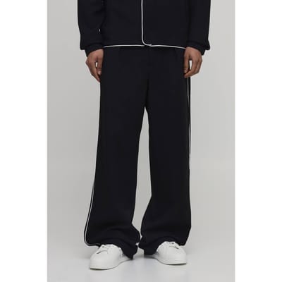 Lange Getailleerde Relaxed Fit Pantalon Met Plooien Aan De Voorkant En Contrasterende Biesjes Co-ord | Black | Size 30