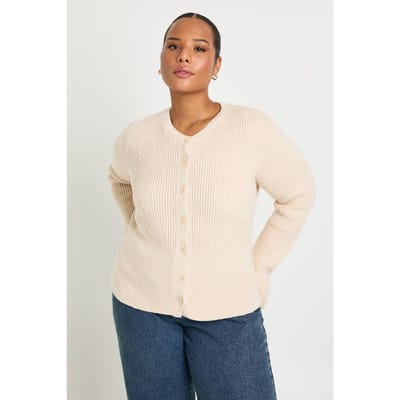 boohoo Dames Plus Getailleerde Button Down Zachte Cardigan | Stone | Maat: 28