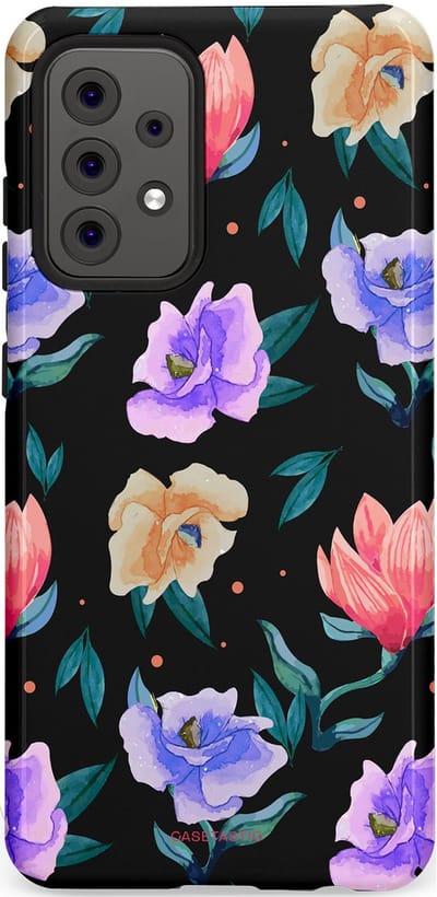 Casetastic hoesje geschikt voor Samsung Galaxy A52 (2021) 5G / Samsung Galaxy A52 (2021) 4G - Dubbellaagse bescherming - Avondtuin - Fashion Case - Zwart Petrol Lavendel