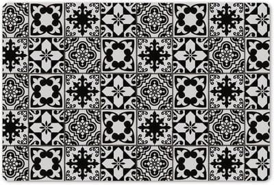 Placemats 45x30 cm - Placemat kunststof - 1 stuk - Retro - Tegels - Bloemen - Zwart - Wit - Borden onderleggers - Decoratie voor op tafel - Keuken tafeldecoratie accessoires - Vinyl onderlegger - Tafelversiering