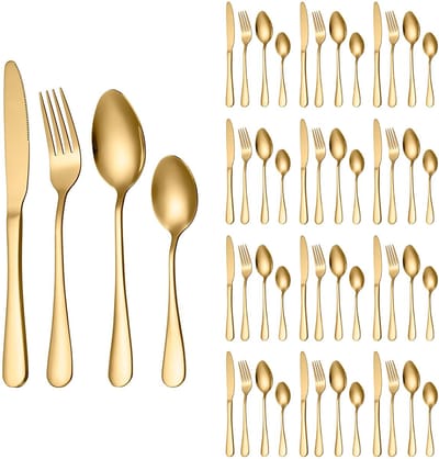 Bestekset 48-Delige - Goud - Bestek voor 12 personen - Roestvrij Staal - Incl. Mes, vork, lepel, theelepel - Vaatwasserbestendig - Premium RVS - Geschikt voor thuis, eetkamer, restaurant, keuken, banket, feest