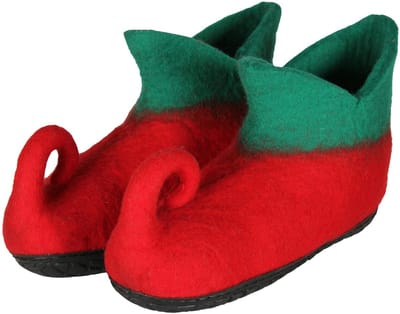 Kerstelf Schoenen Luxe - Vilt Stof - Rood-Groen - Volwassenen